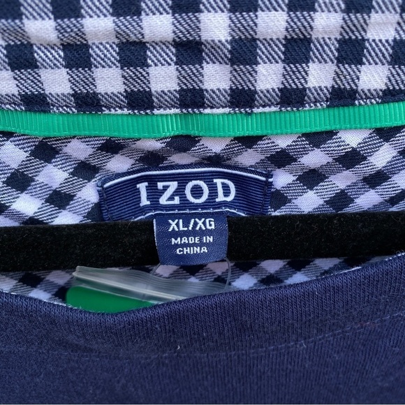 Izod 2-fer Button Accent Peacoat Sweatshirt Blue Gingham Plaid Long Sleeve Sz XL - Picture 2 of 11